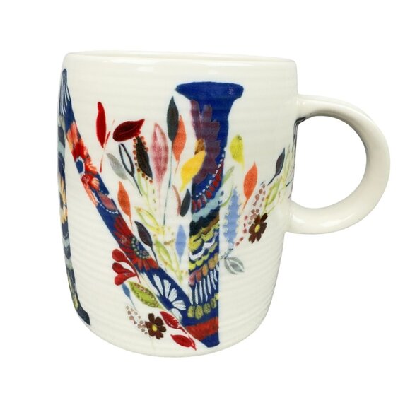 Letter N Anthropologie Starla Halfmann Monogram  Coffee Tea Cup Mug Floral - Picture 1 of 6